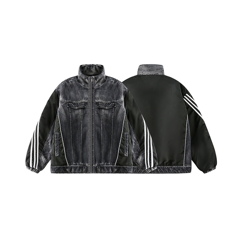 Unisex Jacket Winter Denim Stitching Cotton Jacket
