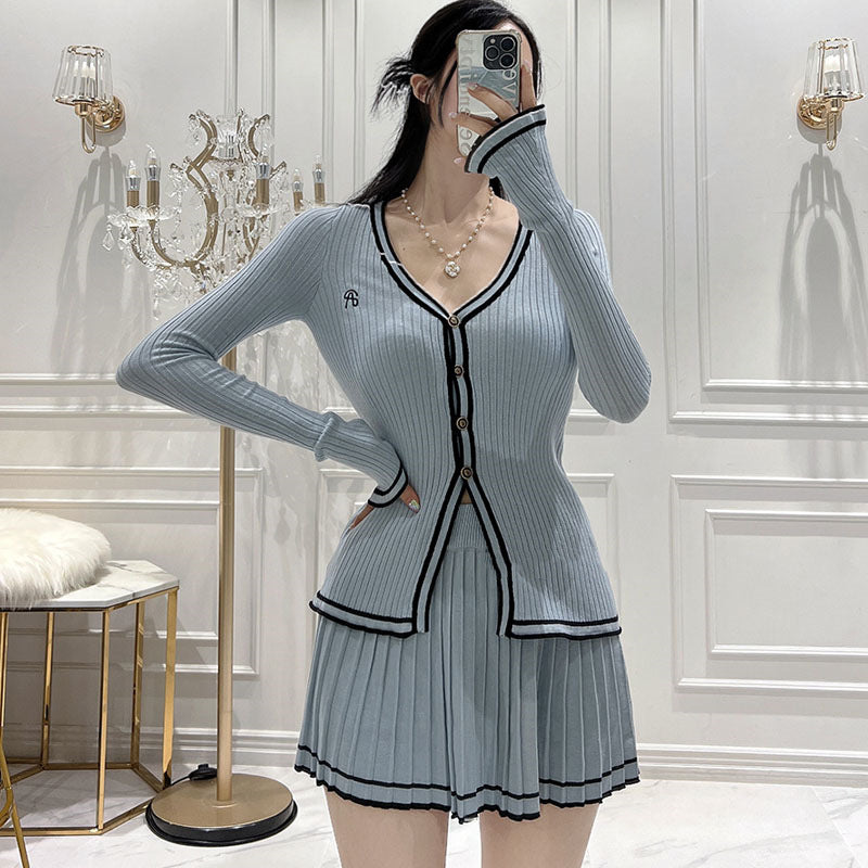 Women Long Sleeve Shirt Top Button Long Sleeve Cardigan Jacket Skirt
