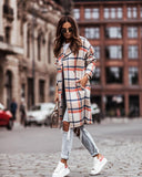 Plaid Trench Coat Winter Coat Women's Long Sleeve Checked Woolen Coat Casual