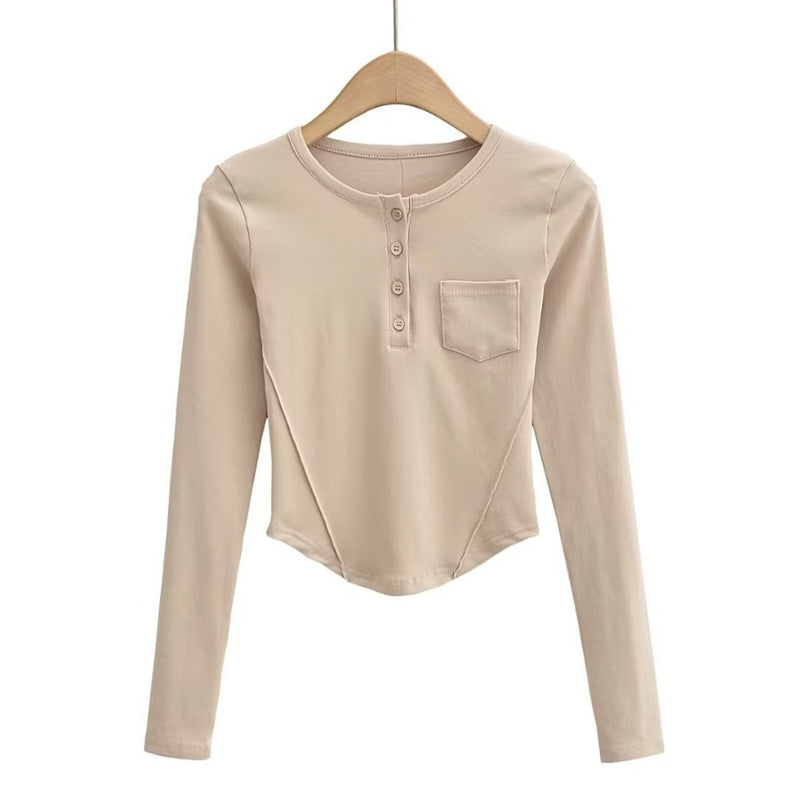 Women T-shirt Street Snap Fashion Women's Autumn Pocket T-shirt