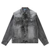 Men Denim Jacket Washed Distressed Denim Jacket Workwear Jacket