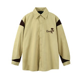 Men Long Sleeved T Shirt Color Matching Stitching Embroidered Letter Long Sleeve Lapel Shirt Men Ins