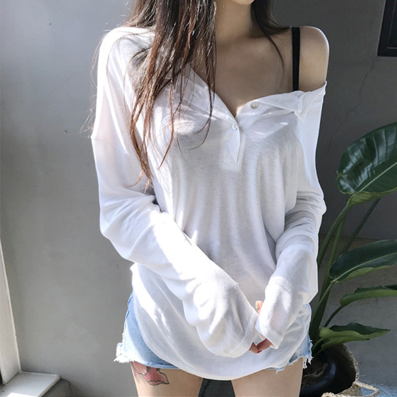 Women Long Sleeve Shirt Loose Long Sleeve Arc Top for Women Spring and Autumn