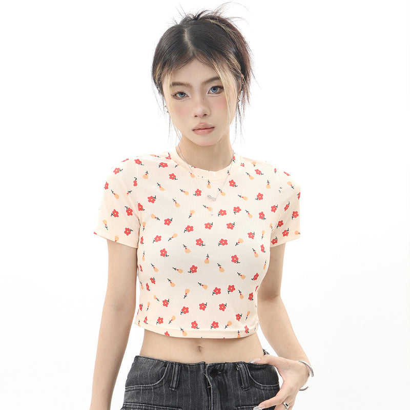 Women T-shirt Short-Sleeved T-shirt Women's Summer Casual round-Neck High Waist