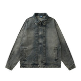 Men Denim Jacket Washed Distressed Faded Denim Jacket Men's Loose Denim Jacket