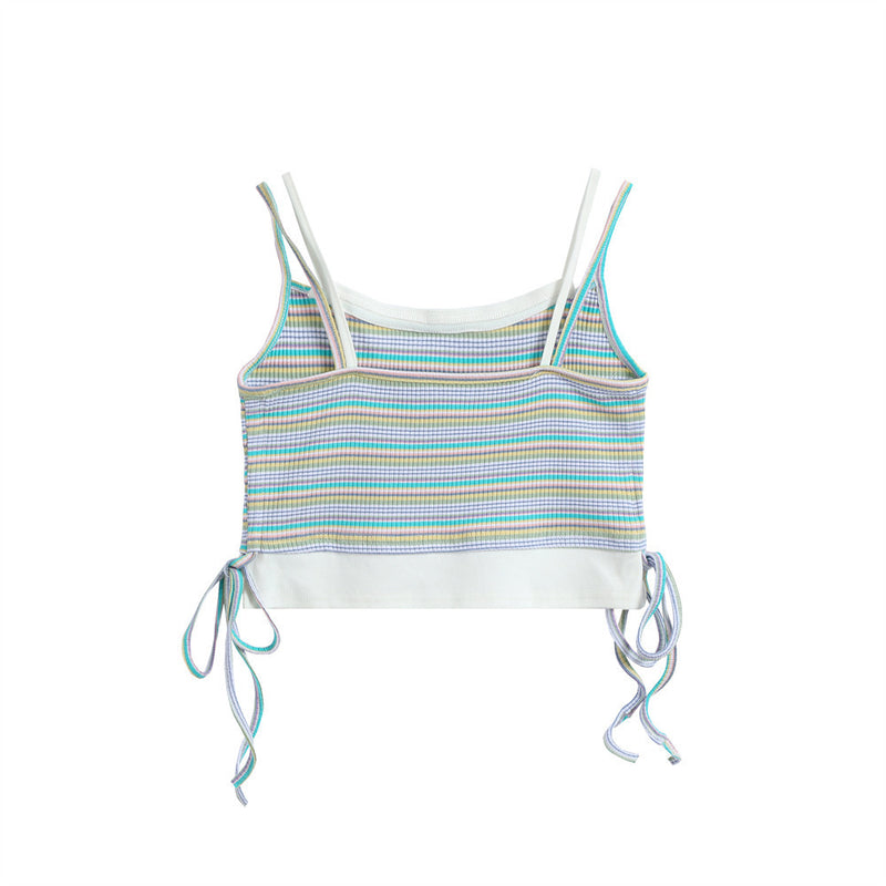 Women Vest Color Striped Vest Girls Summer Casual Short Sling