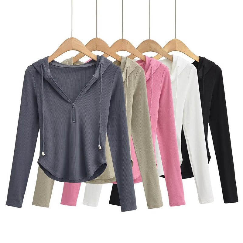 Women T-Shirt Sleeve Hooded T-shirt Women's Spring and Autumn Korean Style Short