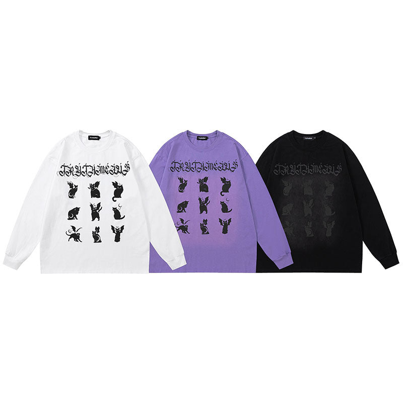 Men Long Sleeve Shirt Dark Graffiti Retro Loose Long Sleeve Bottoming T-shirt for Men and Women