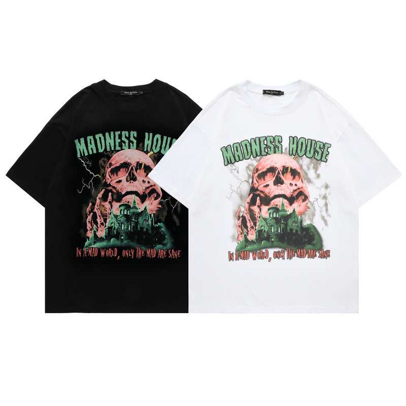 Men's T Shirt Printed round Neck Short Sleeve T-shirt Men's and Women's Retro Loose
