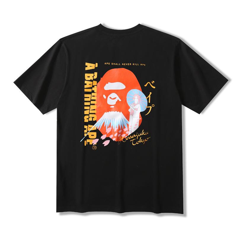 Bathing Ape T Shirt Summer Fuji Mountain Cherry Blossom Printed Short Sleeve T-shirt