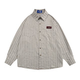 Men Long Sleeved T Shirt Long Sleeve Vertical Striped Shirt Men's Casual High Street Loose Shirt