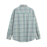 Men Long Sleeved T Shirt Plaid Long Sleeve Shirt Men's Casual Loose Spring and Autumn Embroidered Shirt Coat