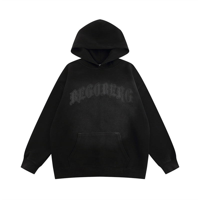 Men Hoodie Letter Puff Print Long Sleeve Hooded Sweater