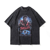 Men T Shirt Distressed Printed Short-Sleeved T-shirt Male and Female Personality Washed Loose