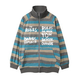 Men Hoodie Striped Stand Collar Zipper Coat Men and Women Letters