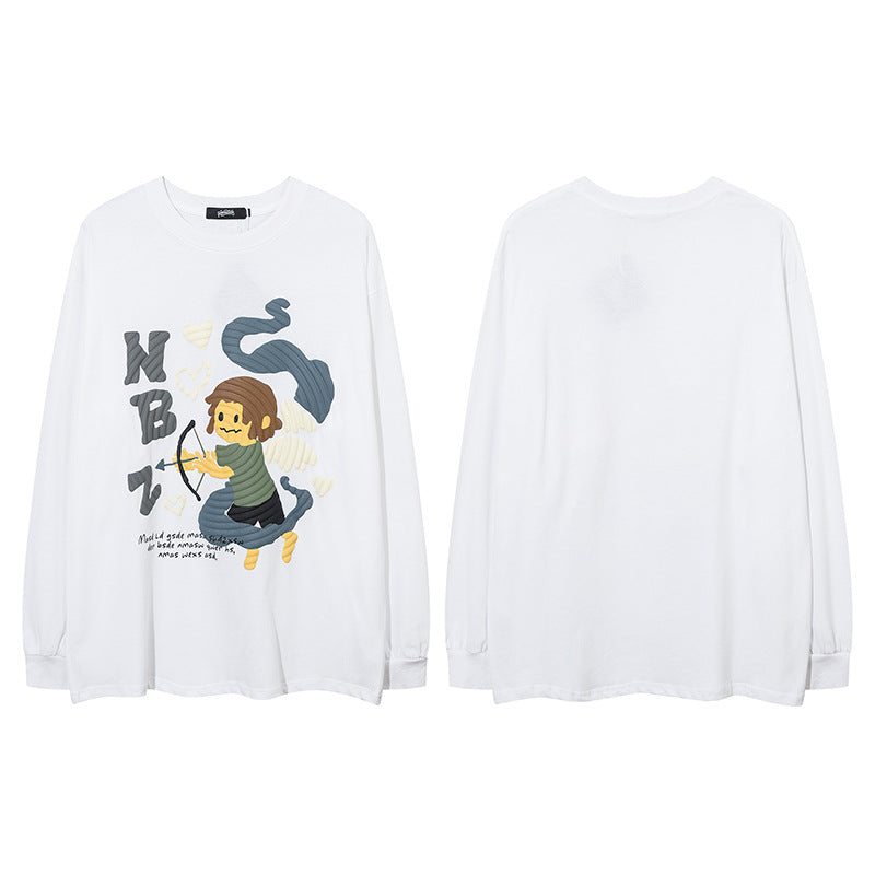 Men Long Sleeve Shirt Cartoon Puff Print Couple Bottoming Long Sleeve T-shirt Men and Women