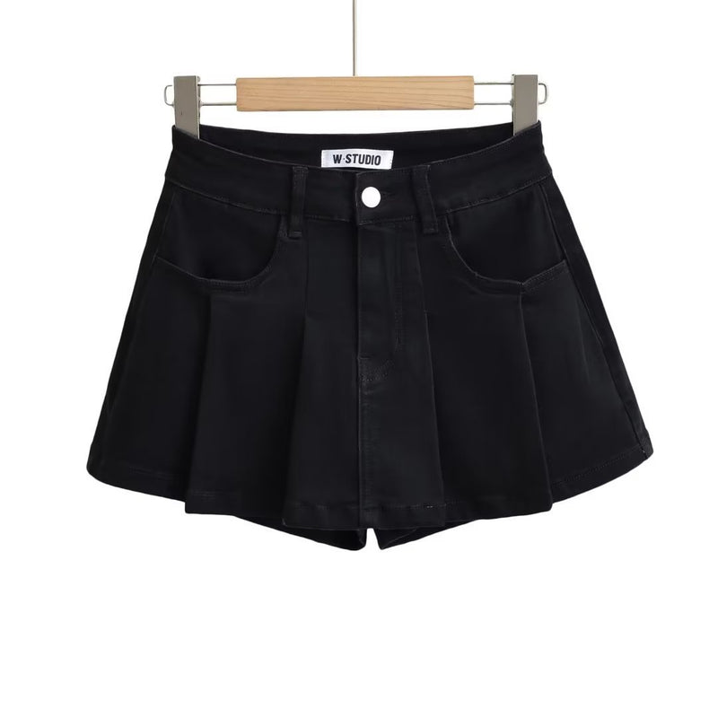 Women Skirt Denim Autumn Vintage Distressed A- line Skirt
