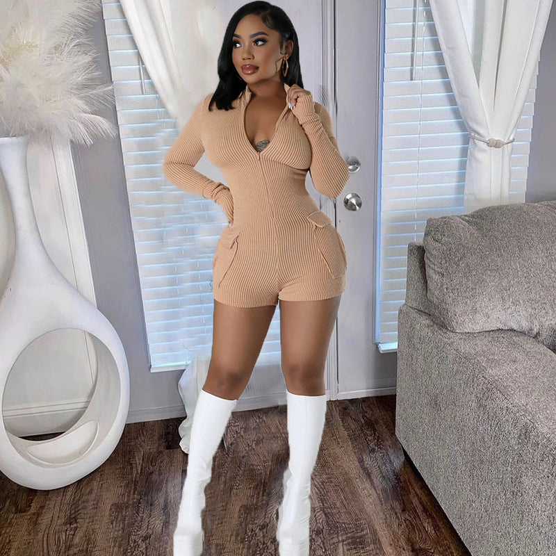 Women Jumpsuit Long Sleeve Sexy Shorts Jumpsuit