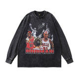 Men Long Sleeve Shirt Printed Vintage Long Sleeve T-shirt Men and Women Washed and Worn