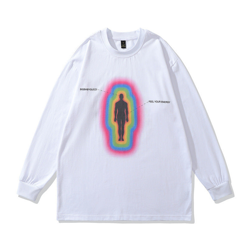 Men Long Sleeve Shirt Design Print Couple Upper Clothes Long Sleeves T-shirt Men and Women