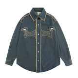 Men Long Sleeve T Shirt Paste Cloth Embroidery Denim Shirt Jacket Men's Spring and Autumn Long Sleeve Shirt