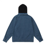 Men Denim Jacket Stitching Contrast Color Hooded Denim Coat Men's Clothing Spring and Autumn Embroidery Letters