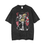 T-shirt retro vintage washed print anime chainsaw