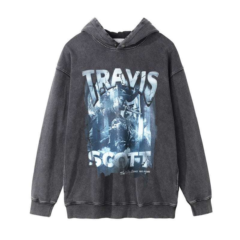 Men Hoodie Printed Hoodie Men's Autumn and Winter Worn Looking Washed-out