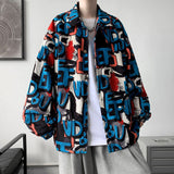 Graffiti Bomber Jacket Corduroy Coat for Men Spring and Autumn