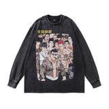 Men Long Sleeve Shirt Cartoon Anime Print Distressed Long Sleeve T-shirt Men and Women Hip Hop
