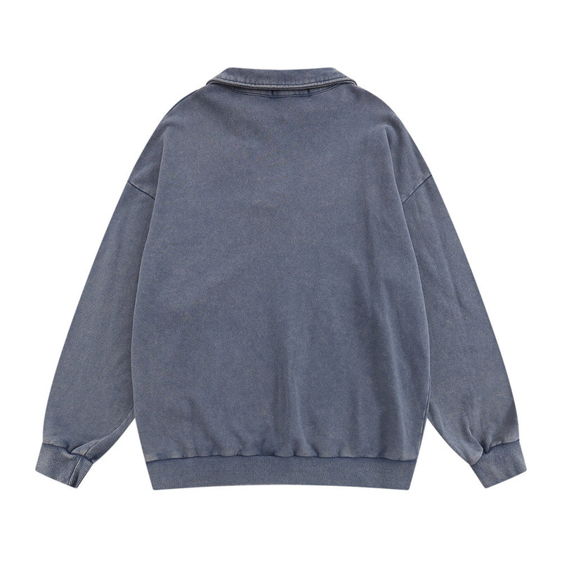 Men Hoodie Washed Distressed Letters Printing Lapel Sweater Men's Loose Spring and Autumn
