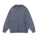 Men Hoodie Washed Distressed Letters Printing Lapel Sweater Men's Loose Spring and Autumn