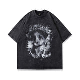 TKPA American washed retro old flame skull print short