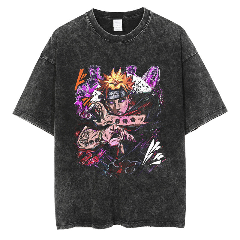 Graphic Vintage Acid Wash Cotton Tee for Men Women