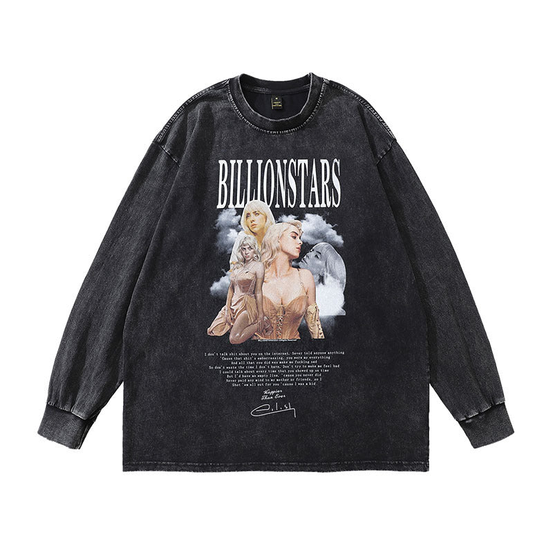 Men Long Sleeve Shirt Washed Distressed Long Sleeve Bottoming T-shirt Men and Women Loose