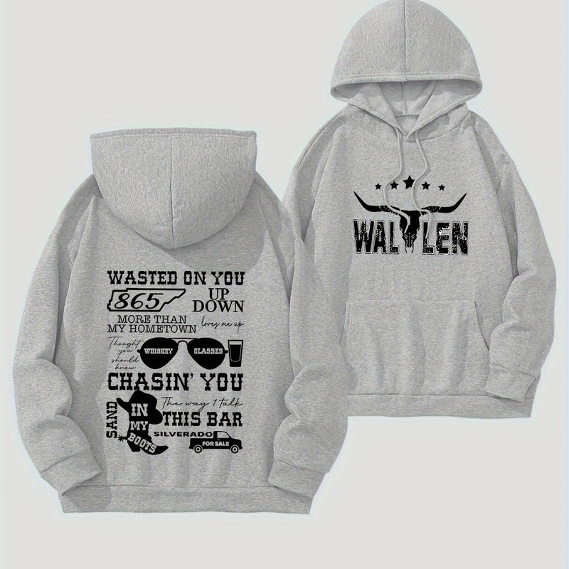 Graphic Letter Print Hoodie Plus Size Casual Kangar