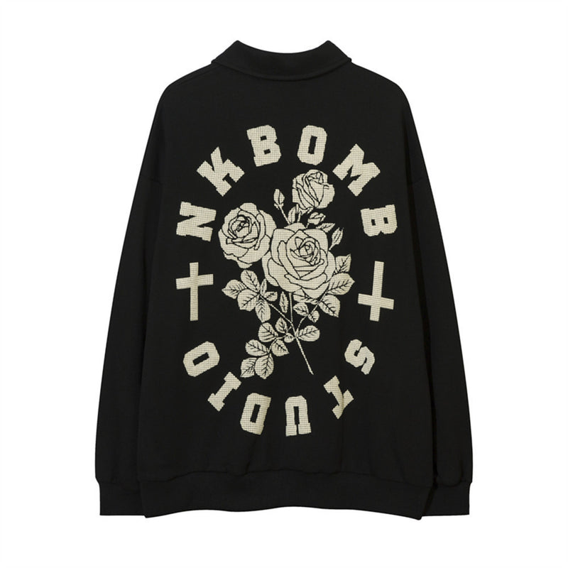 Men Hoodie Printed Sweater for Boys Spring and Autumn Half Zipper Casual