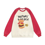 Men Hoodie Burger Bread Color-Block Crew Neck Sweatshirt Loose Pullover Top
