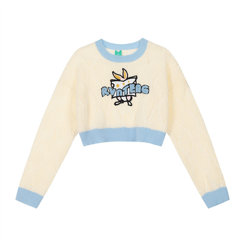 Women Sweater Short Sweater for Girls Autumn Leisure round Neck Long Sleeve