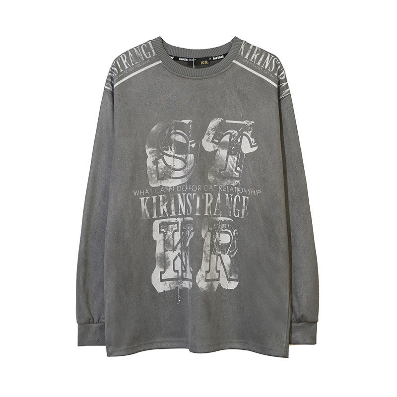 Men Long Sleeve Shirt Letter Printed round Neck Long Sleeve T-shirt Men Loose All-Matching Top