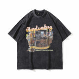 Men T Shirt Printed High Street Style Distressed Short Sleeve T-shirt Men's Loose