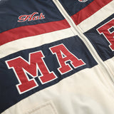 Men Cotton Mixed Jacket Coat Letter Embroidery Stitching Contrast Color Men Winter Zipper Thermal