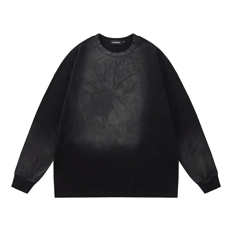 Men Long Sleeve Shirt Letter Graffiti Distressed Long Sleeve T-shirt Men and Women Hip Hop Retro Loose