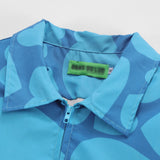 Men Cotton Mixed Jacket Coat Fall/Winter Jacket Men's Full Printed Heart Letter Lapel Zipped Cotton-Padded Jacket