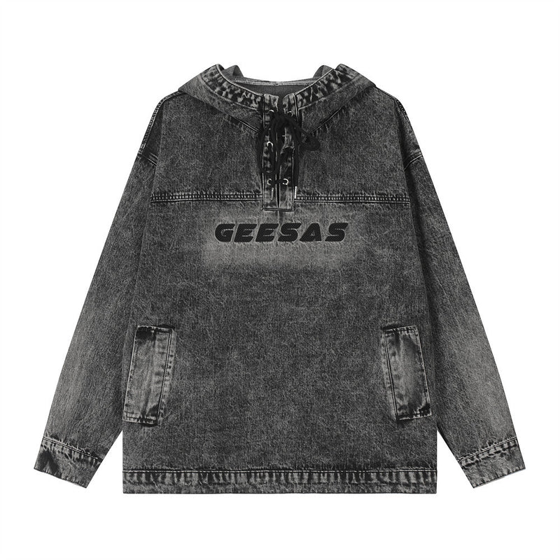 Men Denim Jacket Washed Do the Old Cowboy Sweater Men's Hooded Pullover Coat Loose Top Spring and Autumn