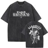 Washed Vintage Bad Omens Print T-shirt Funny Moth