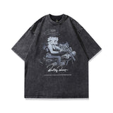 Men T Shirt Printed Washed Distressed Couple Short Sleeve T-shirt