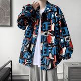 Graffiti Bomber Jacket Corduroy Coat for Men Spring and Autumn