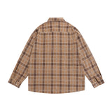 Men Long Sleeved T Shirt Loose Plaid Long Sleeve Shirt Men Casual Embroidery Letter Vintage Shirt