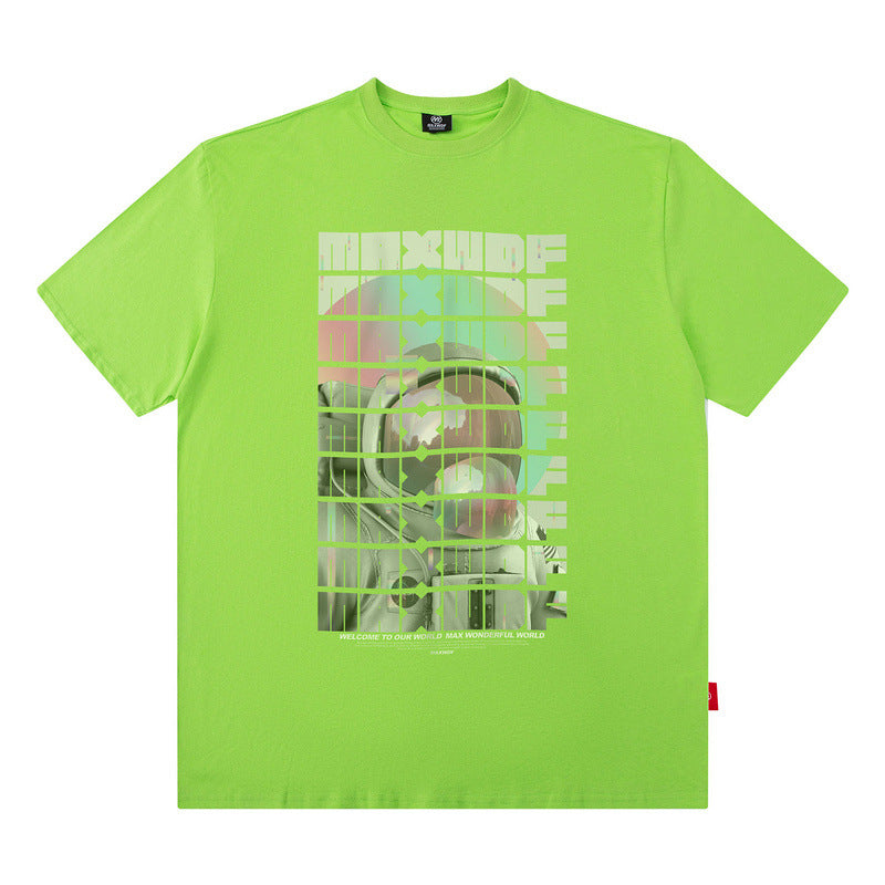 Men T Shirt Hip Hop Astronaut Printed Short Sleeve T-shirt Men and Women Couple